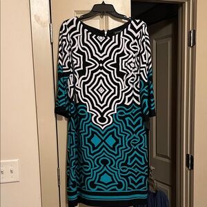 Enfocus Studio Black and Teal Long Sleeve Dress